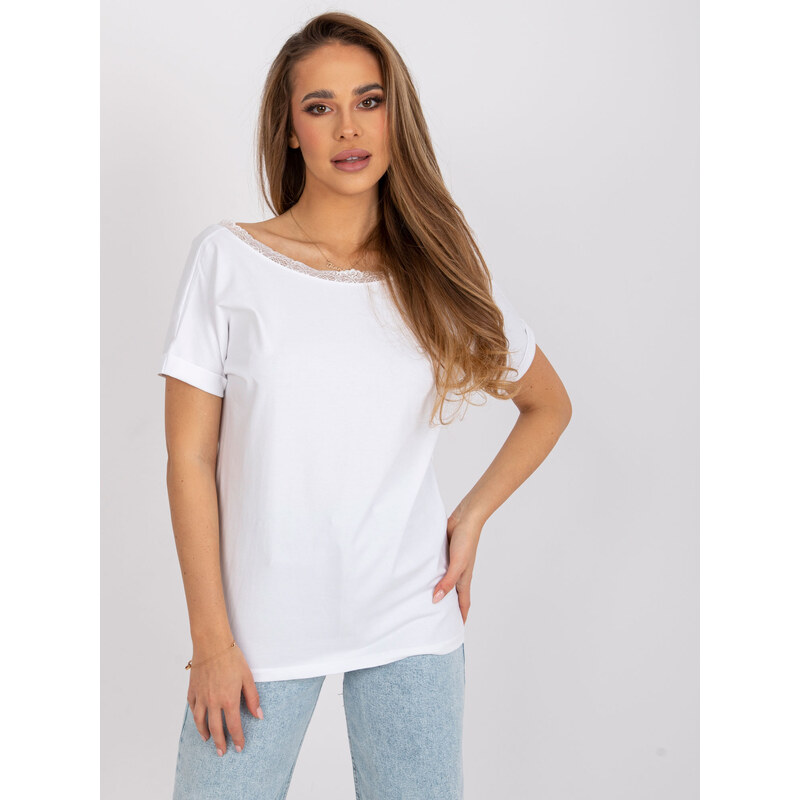 RUE PARIS Biele klasické tričko Salma zdobené čipkou -RV-BZ-7544.00 57949372