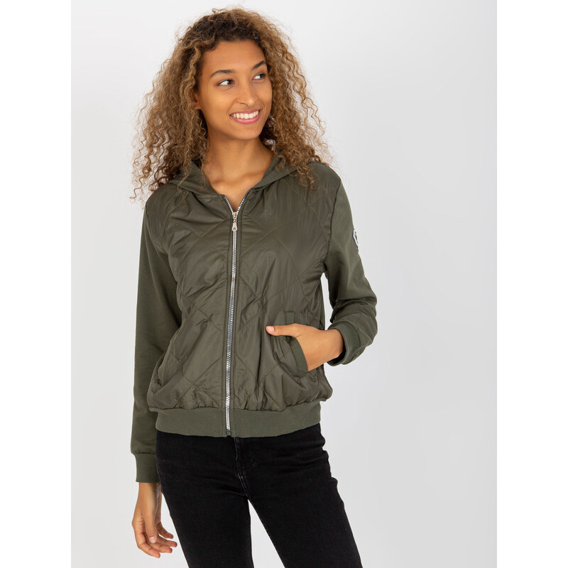 RUE PARIS Khaki prešívaná bomber mikina -RV-BL-8226.11X-khaki 57950889