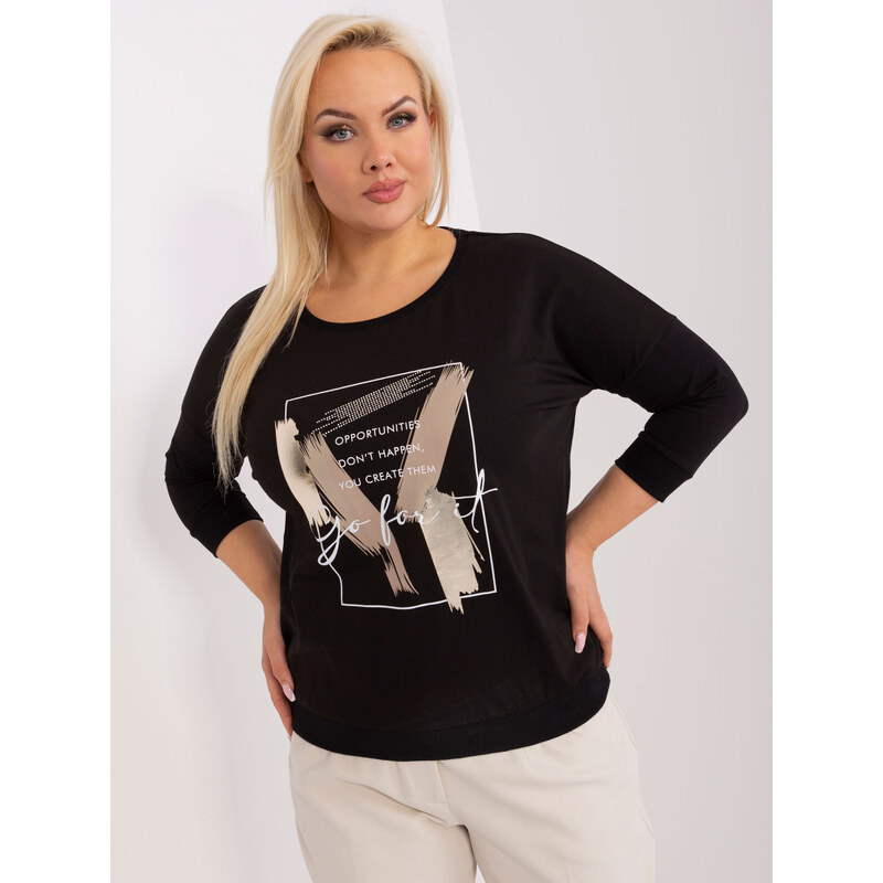 RELEVANCE Čierne tričko s potlačou a 3/4 rukávom RV-BZ-8981.31P-black 57954230