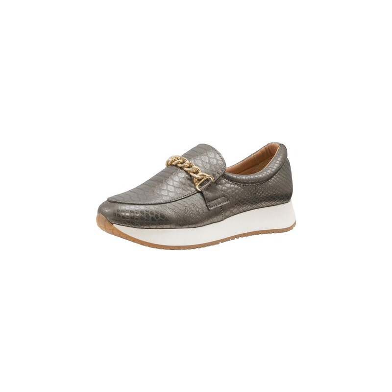 E-shop Kožené slipper topánky s ozdobnou retiazkou Heine, khaki