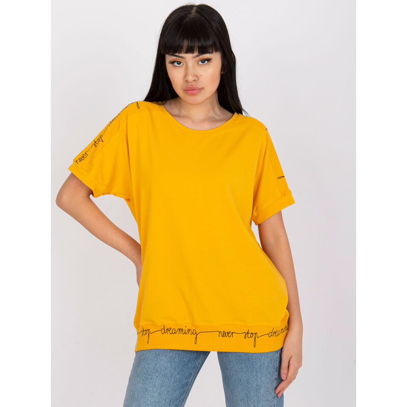 BASIC FEEL GOOD Oranžové dámske tričko s nápismi na rukávoch RV-BZ 32381114