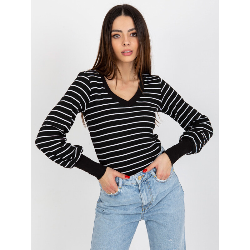 BASIC FEEL GOOD Čierno-biele pruhované tričko s dlhým rukávom RV-BZ 39552106