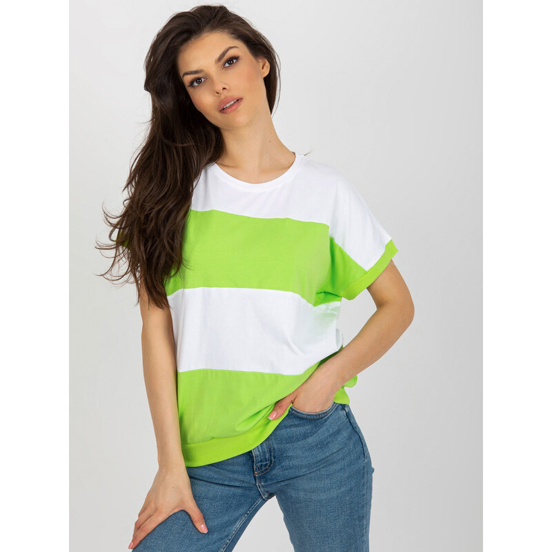 RELEVANCE Bielo-limetkové pruhované tričko RV-BZ-8640.36X-white-limon 57951647