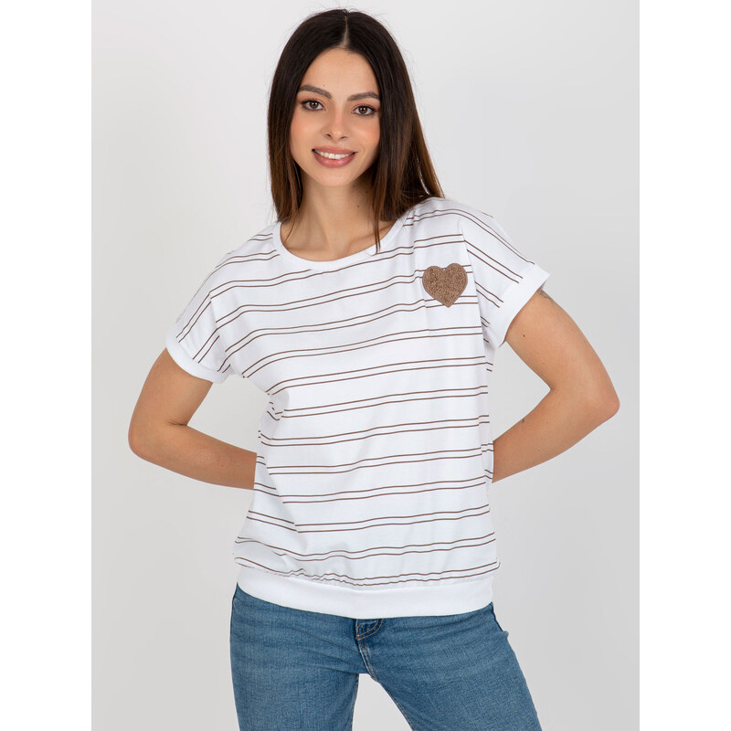 RELEVANCE Bielo-hnedé pruhované tričko so srdiečkom -RV-BZ-8619.94 57952062