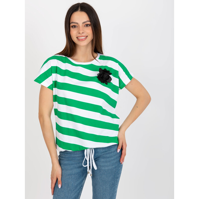 RELEVANCE Bielo-zelené pruhované tričko s brošňou RV-BZ-8741.93-white 57952093