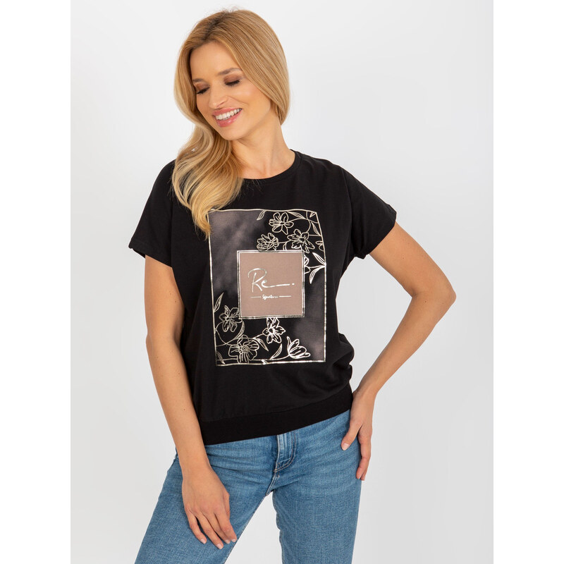 RUE PARIS Čierne tričko s potlačou RV-BZ-8920.19X-black 57952188