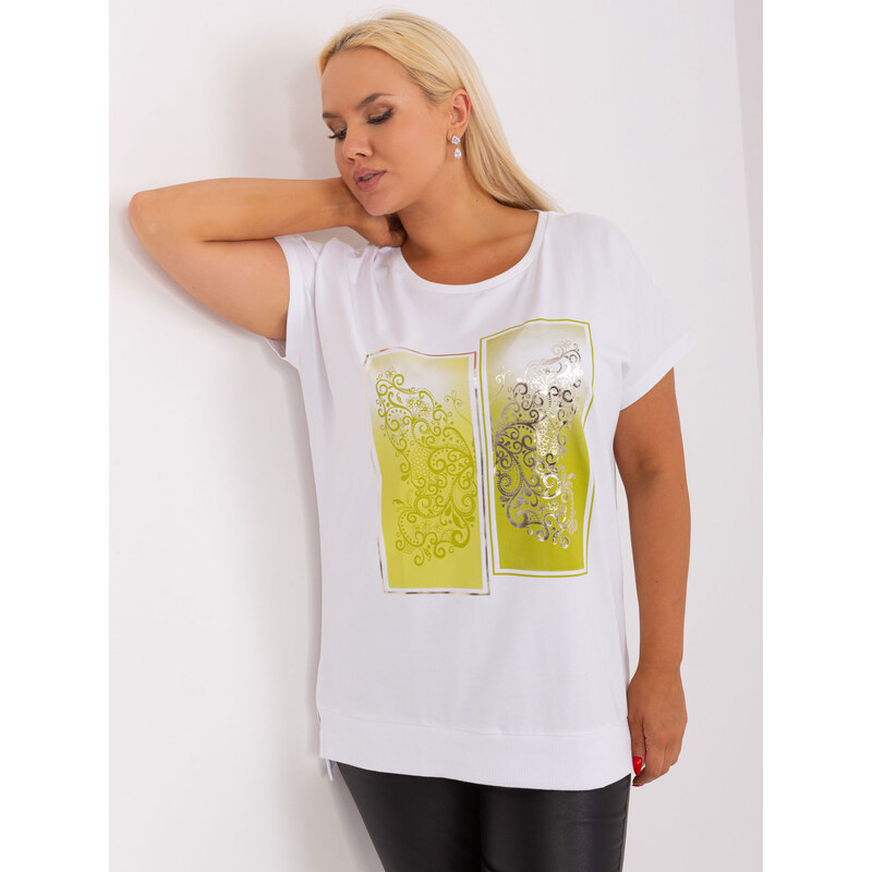 RELEVANCE Biele tričko so žltou potlačou RV-BZ-8863.88-limon 57952323
