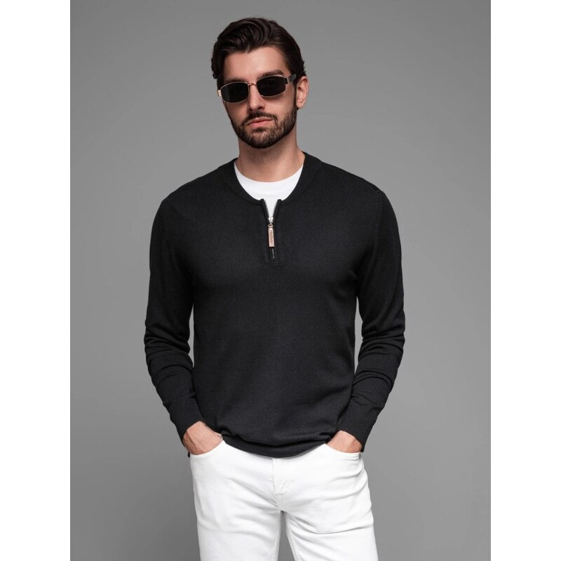 Ombre Clothing Moderný čierny pánsky sveter V2 SWZS-0124 62950762