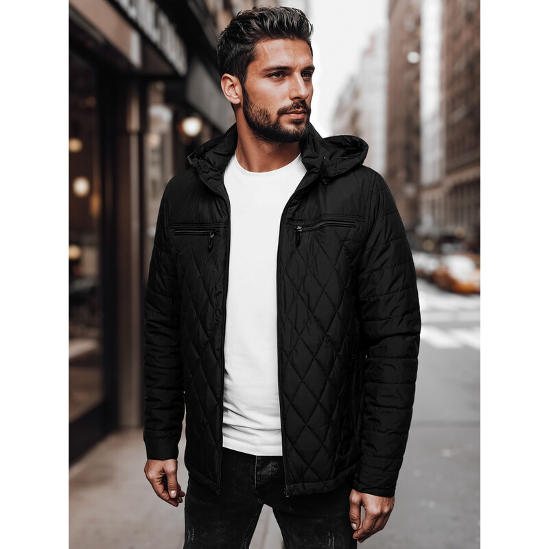 DStreet Pánska čierna prešívaná bunda s kapucňou 65388893