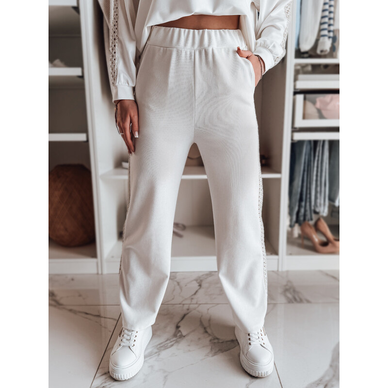 DStreet Dámske pruhované nohavice wide leg ecru 65388858