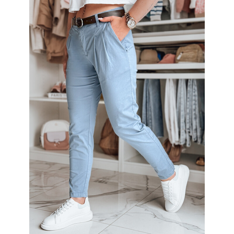 DStreet Dámske chinos nohavice MODELA s opaskom, modré 64677791