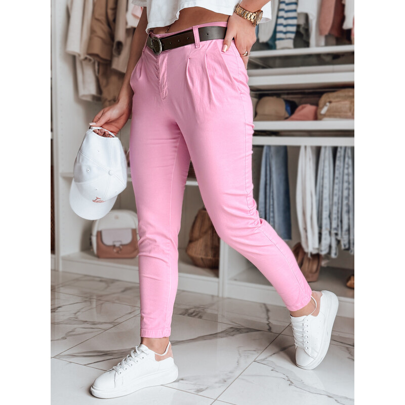 DStreet Ružové dámske chinos nohavice s opaskom 64677686