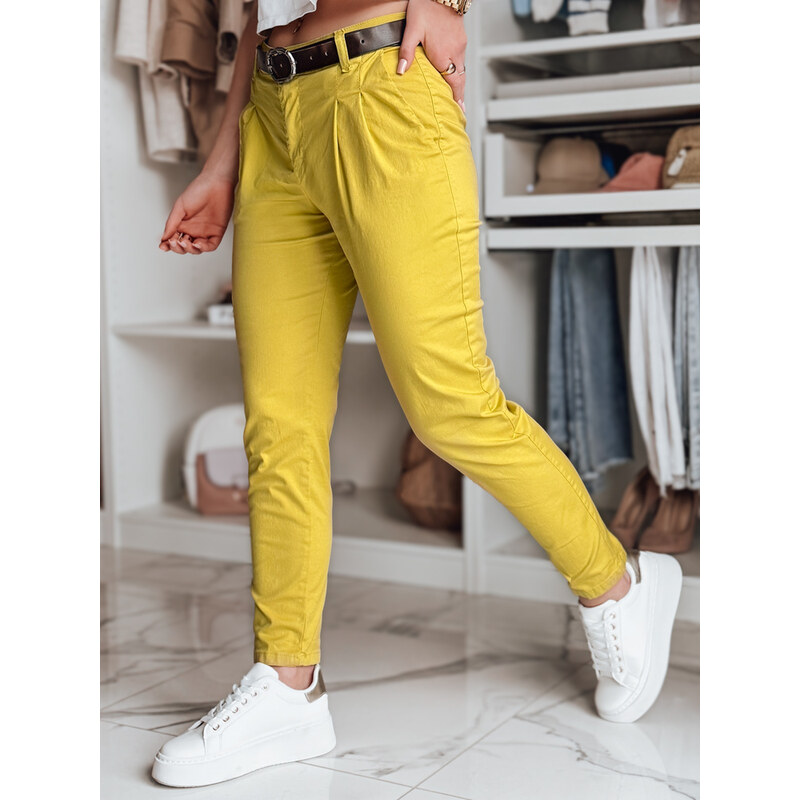 DStreet Dámske chinos nohavice MODELA s opaskom, musztardové 64678054