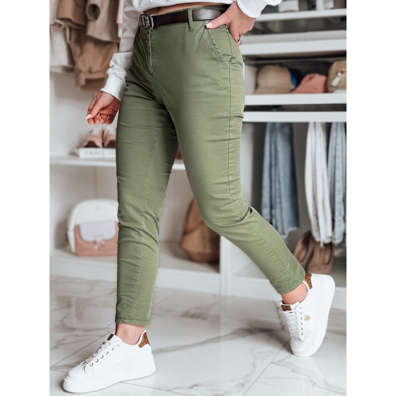 DStreet Dámske slim fit nohavice LINESKA khaki 64677794