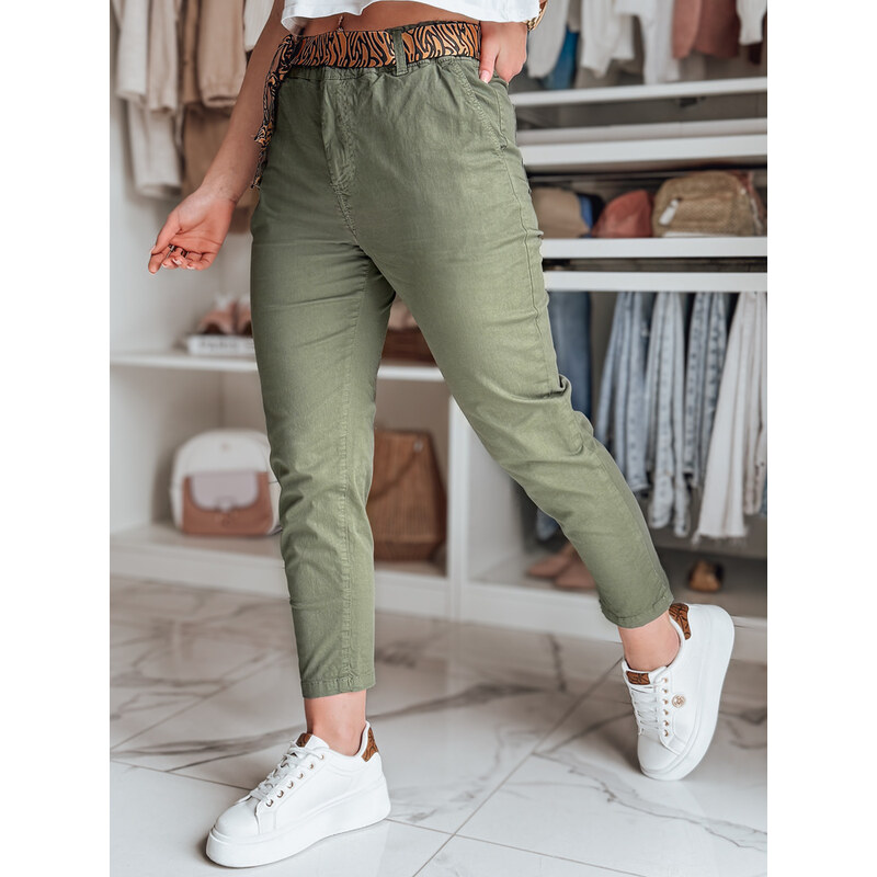 DStreet Dámske khaki nohavice s pásom MADELINA 64678590