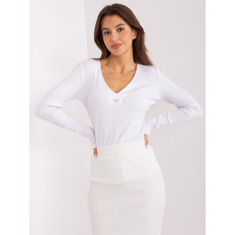 RELEVANCE Biele rebrované tričko s výstrihom RV-BZ-9155.81-white 62453764