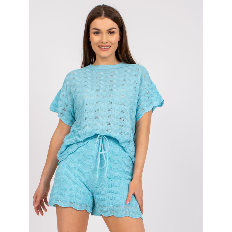 BASIC Modrý letný háčkovaný komplet šortiek a trička -EM-KMPL-3879 32342361