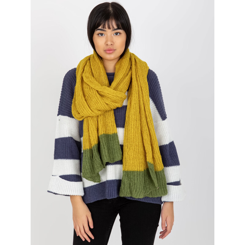 BASIC Horčicový mohérový šál so zeleným lemovaním -AT-SZ-1942.94P 37799280