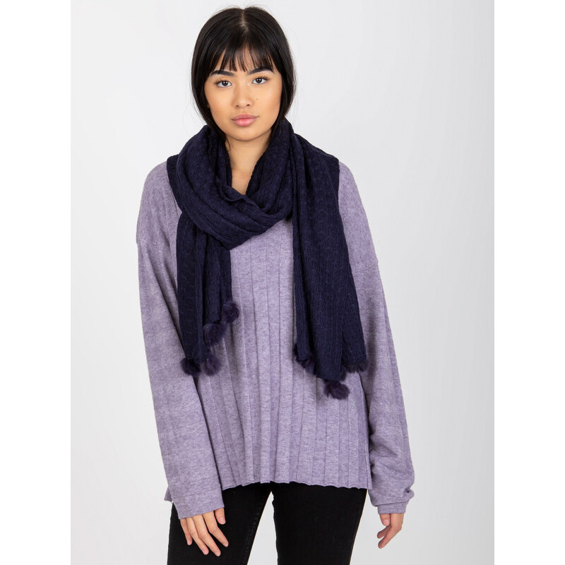 BASIC Tmavomodrý šál s brmbolcami AT-SZ-E-318.57P-dark blue 38139271
