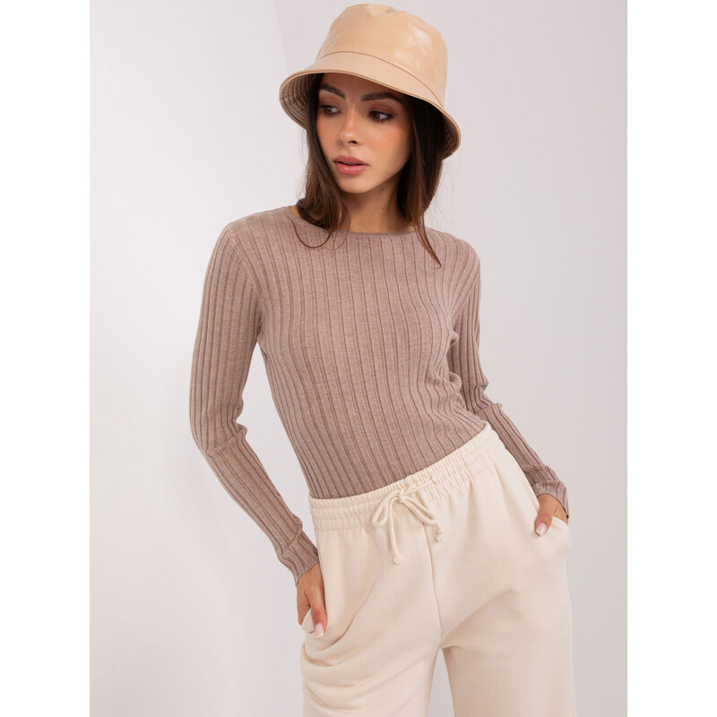 BASIC Svetlohnedý sveter s okrúhlym výstrihom -PM-SW-PM1089.09P-ciemny 47338093