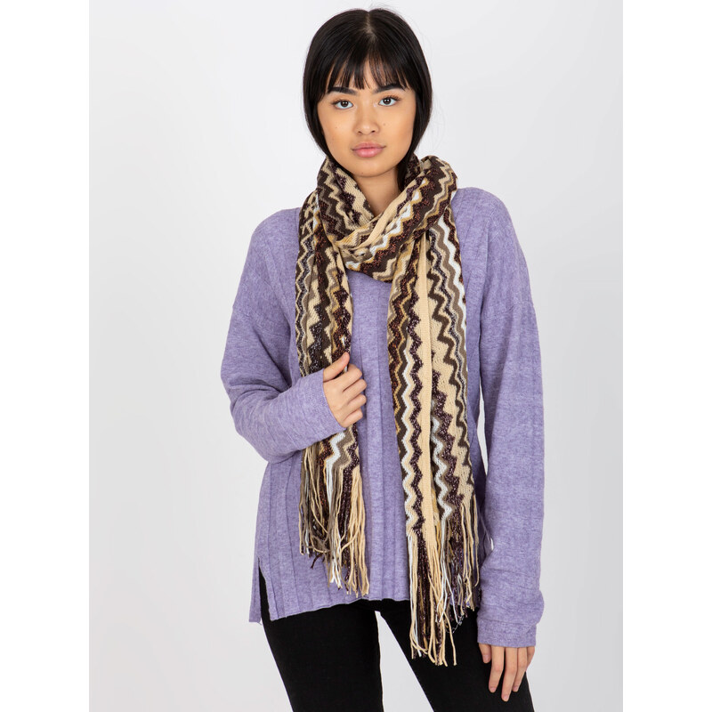 BASIC Farebný vzorovaný šál so strapcami - hnedý -AT-SZ-2799.12X 36806578