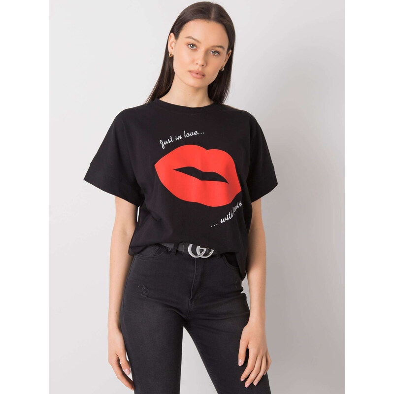 RUE PARIS Čierne dámske tričko s potlačou bozku RV-TS-6726.84P-black 57947699