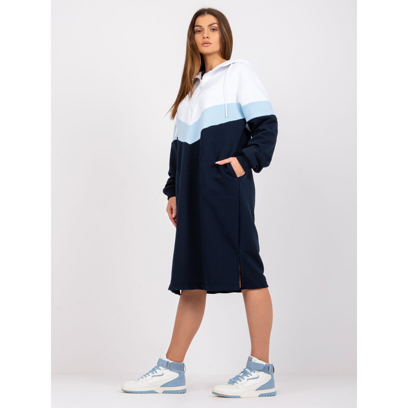 RUE PARIS Tmavomodro-biele dámske mikinové šaty RV-SK-7462.00-white 57949212