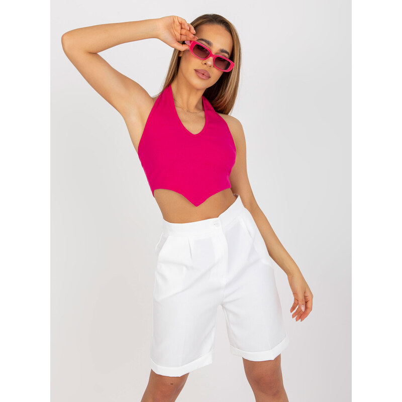 RUE PARIS Fuchsiový žebrovaný crop top RV-TP-8012.18-fuchsia 57950513
