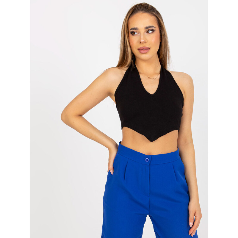 RUE PARIS Čierny rebrovaný crop top RV-TP-8012.18-black 57950521