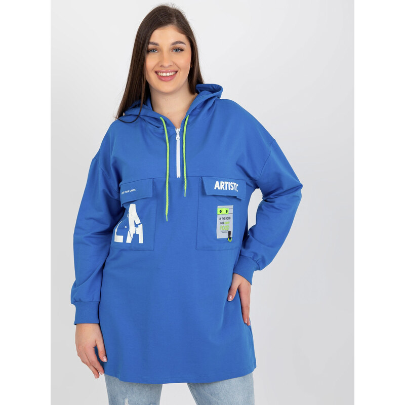 RELEVANCE Modrá dlhšia dámska mikina s kapucňou -RV-BL-8258.34-ciemny 57951496