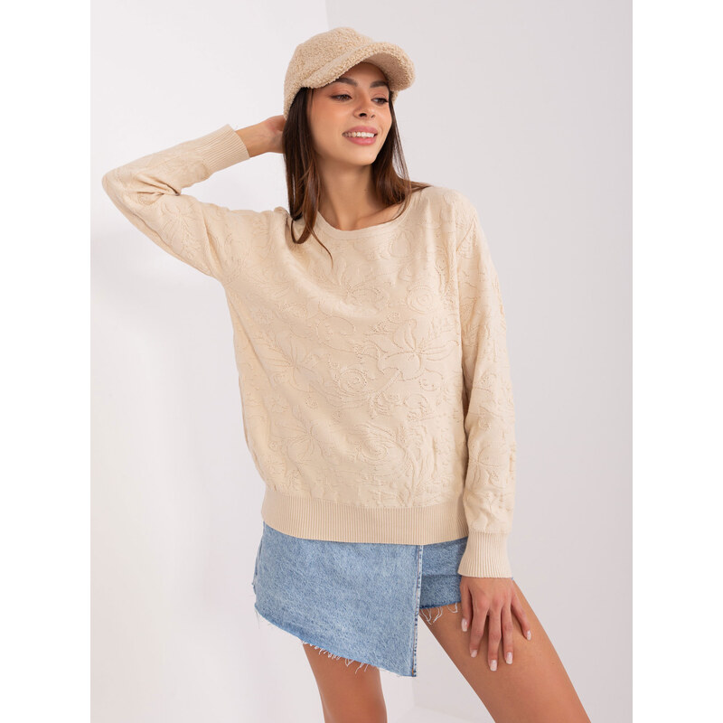 ITALY MODA Svetlobéžový sveter so vzorom AT-SW-2231A.00P-light beige 57953183