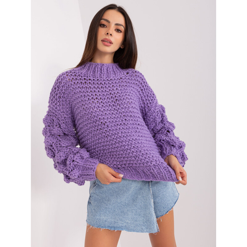 ITALY MODA Fialový sveter s naberanými rukávmi -AT-SW-2382.97P-viollet 57953185