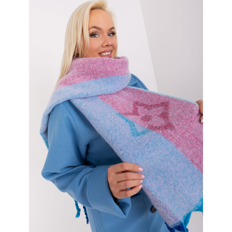 ITALY MODA Modro-ružový šál s vrkočmi a vzormi -AT-SZ-2316.79 57953974