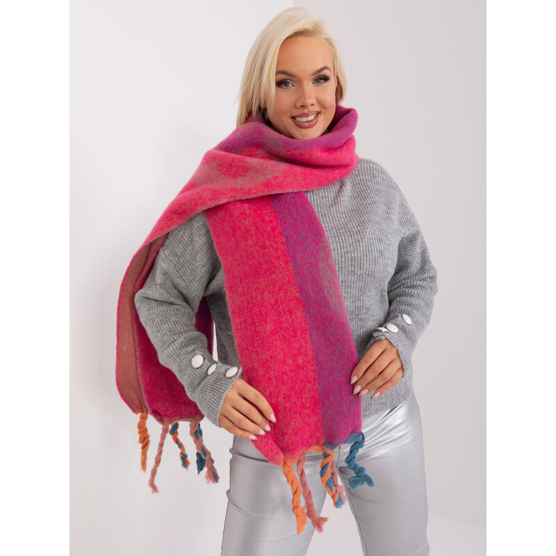 ITALY MODA Tmavoružový šál s vrkočmi a vzormi -AT-SZ-2316.79-fuchsia 57953980