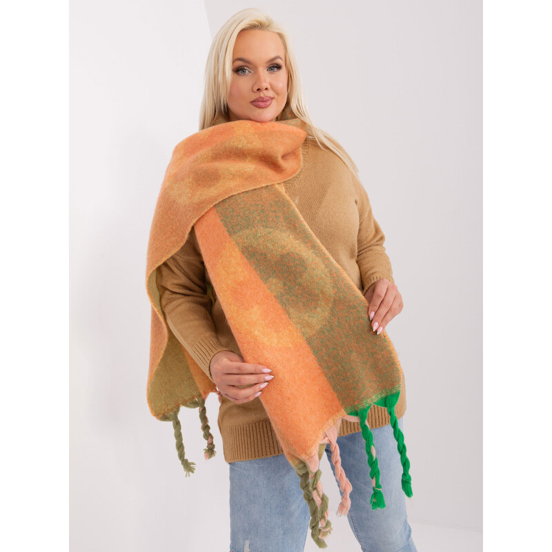 ITALY MODA Oranžovo-zelený šál s vrkočmi a vzormi -AT-SZ-2316.10P 57953981