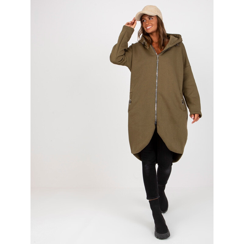 RUE PARIS Kaki dámska dlhá mikina na zips -RV-BL-4858-1.99P-khaki 66728100