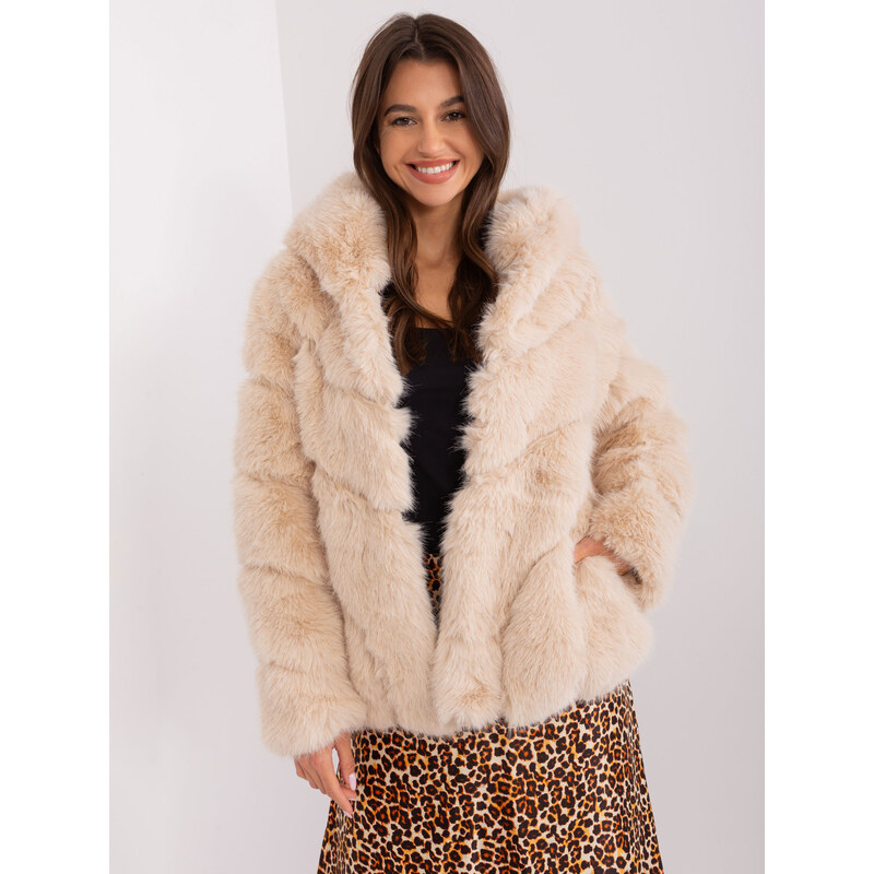 ITALY MODA Béžový dámsky chlpatý kožúšok AT-KR-2386.00P-beige 66149336