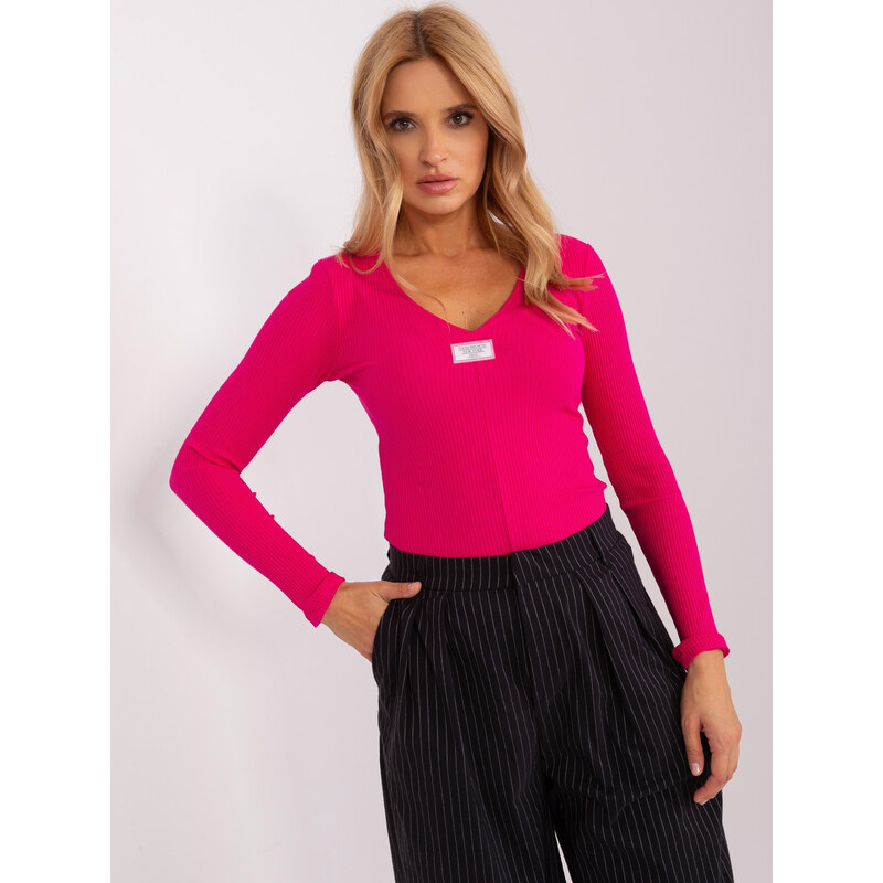 RELEVANCE Tmavoružové rebrované tričko s výstrihom do V RV-BZ-9155.81 62453762