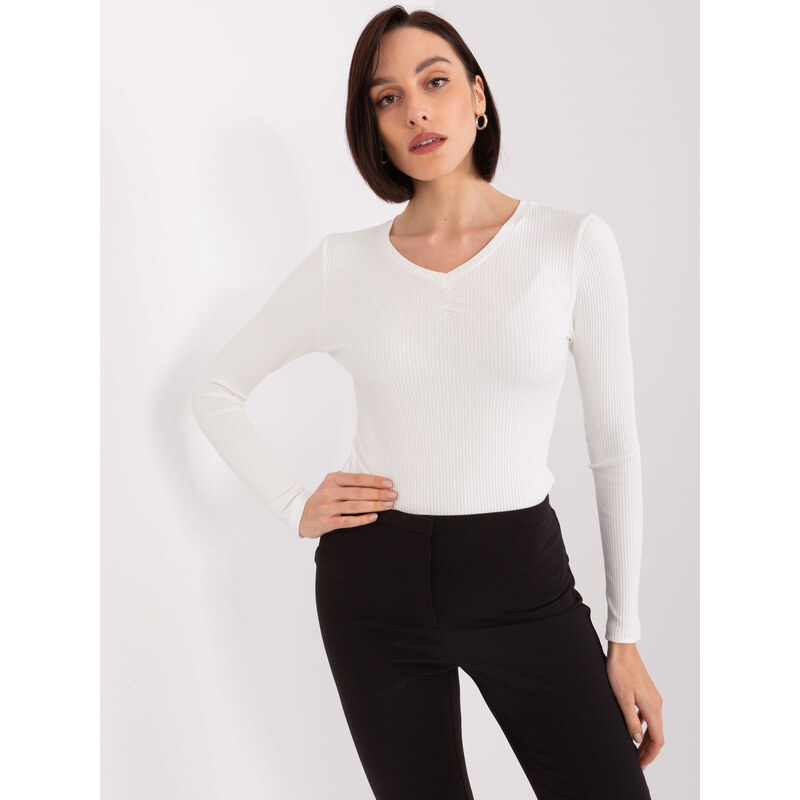 BASIC FEEL GOOD Biele rebrované tričko s výstrihom RV-BZ-9210.73-white 46982615