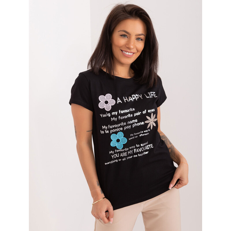 BASIC FEEL GOOD Čierne tričko s potlačou -RV-BZ-9619.27X-black 50358431