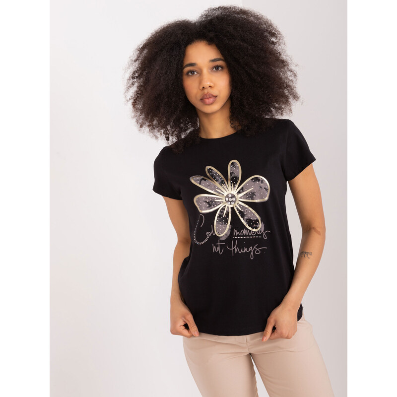 BASIC FEEL GOOD Čierne tričko s potlačou -RV-BZ-9617.12-black 50358424