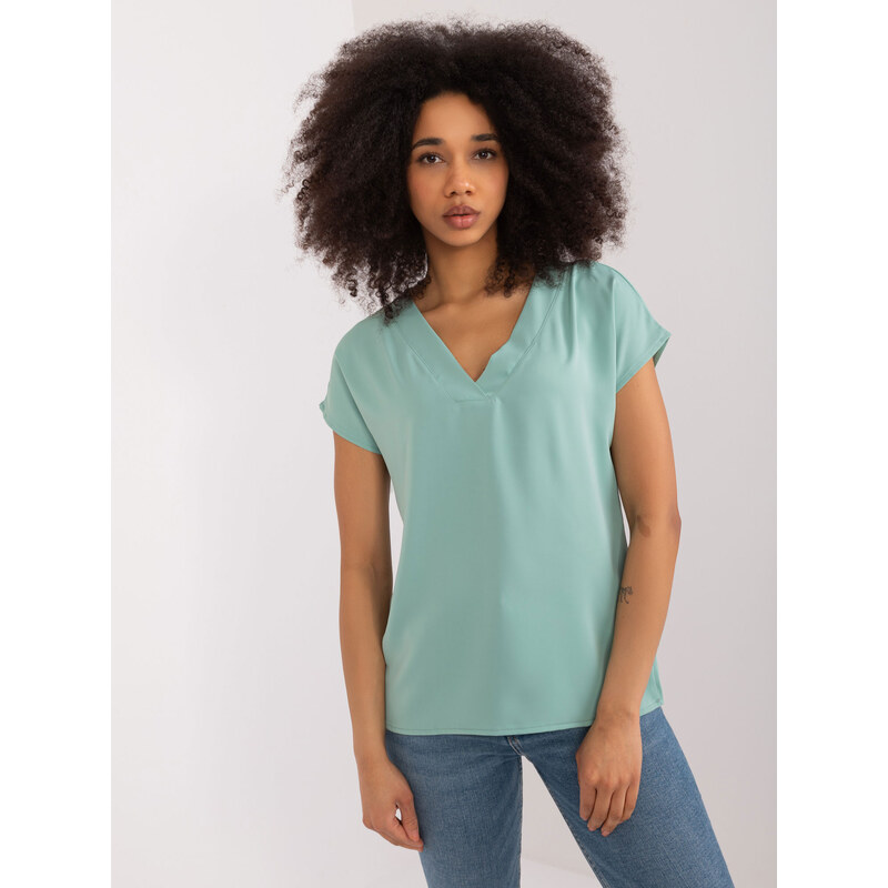 BASIC FEEL GOOD Pistáciové tričko s výstrihom do V RV-BZ-9645.28X 50358444