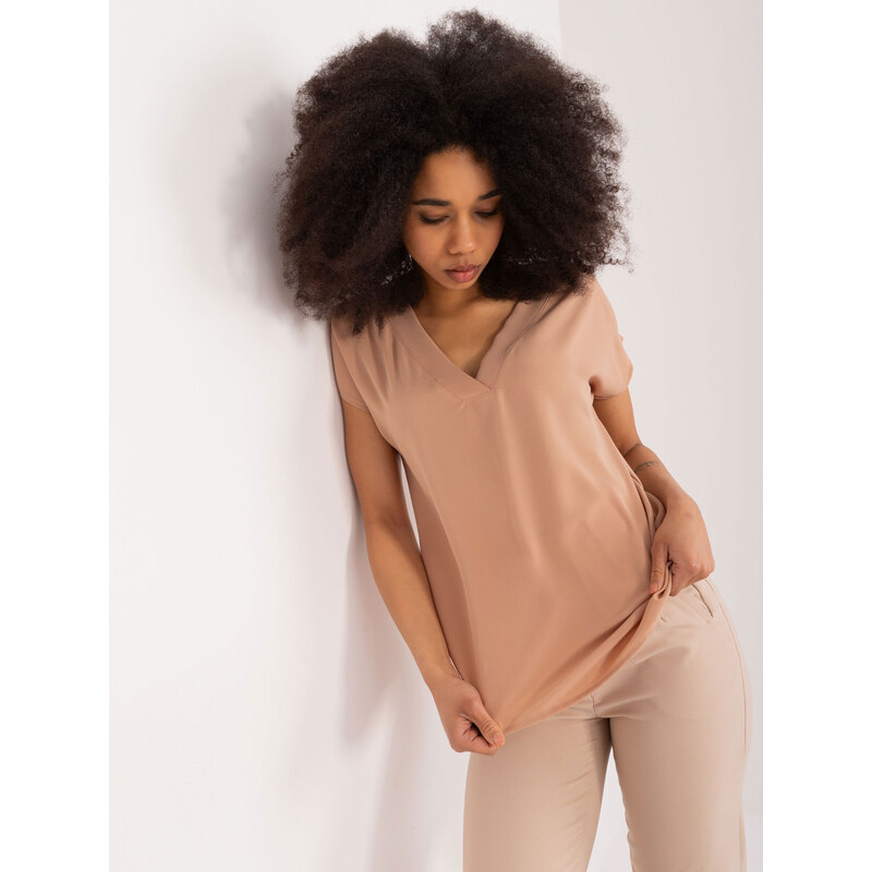 BASIC FEEL GOOD Camel tričko s výstrihom do V RV-BZ-9645.29-camel 50358427
