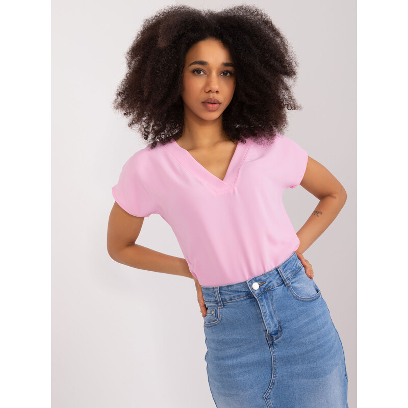 BASIC FEEL GOOD Svetloružové tričko s výstrihom do V RV-BZ-9645.28X 50358443