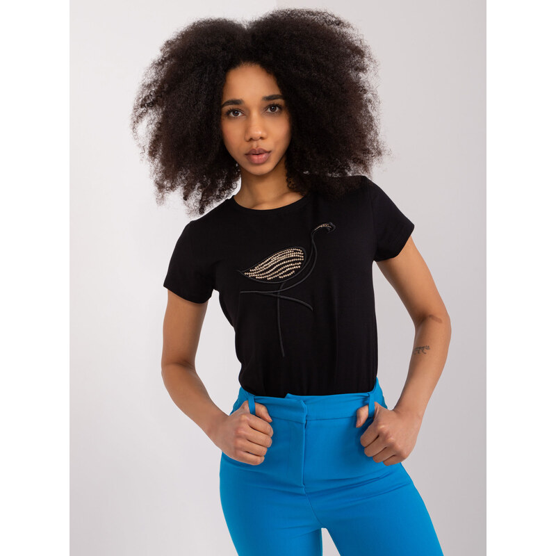 BASIC FEEL GOOD Čierne tričko s aplikáciou RV-BZ-9646.07-black 50358458