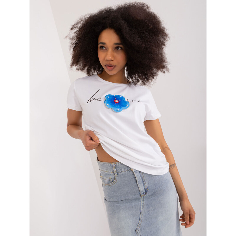 BASIC FEEL GOOD Biele tričko s aplikáciou kvetiny RV-BZ-9647.16X-white 50358435