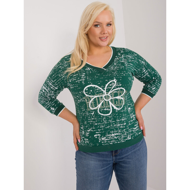 RELEVANCE Tmavozelené tričko s potlačou a 3/4 rukávom RV-BZ-9442.27 57955141