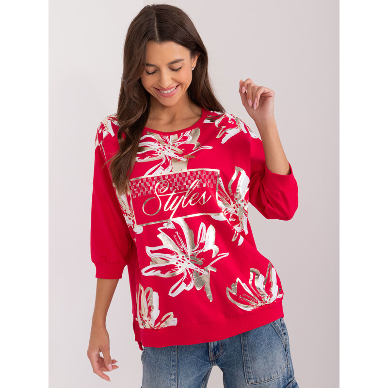 RELEVANCE Červené vzorované tričko s 3/4 rukávom RV-BZ-9421.99-red 57955524