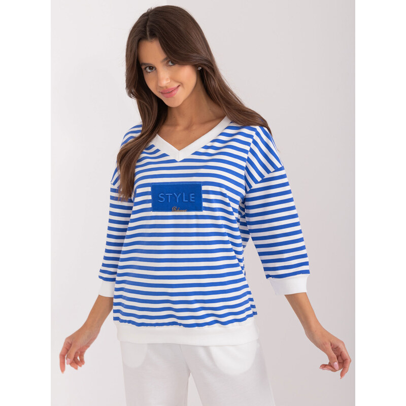 RELEVANCE Modro-biele pruhované tričko s výstrihom a 3/4 rukávom RV-BZ 57955515