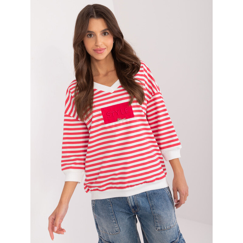 RELEVANCE Červeno-biele pruhované tričko s výstrihom a 3/4 rukávom RV 57955513
